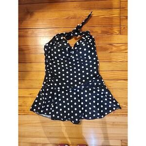 Meet Curve Swimsuit Polka Dot Black White Halter XL One Piece